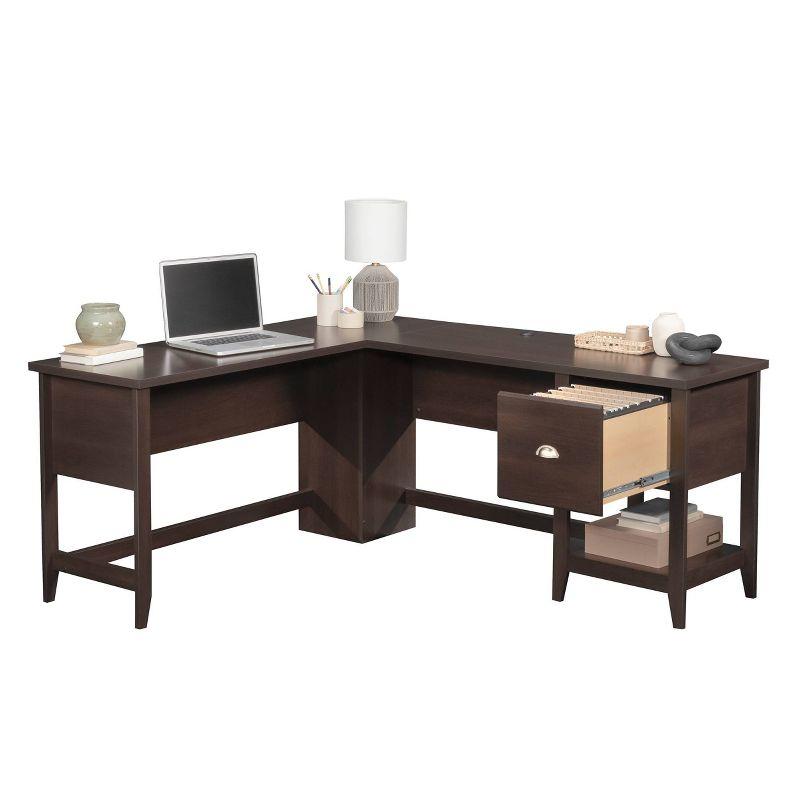 Cinnamon Cherry L-Shaped Wood Executive Desk with Drawer and Filing Cabinet