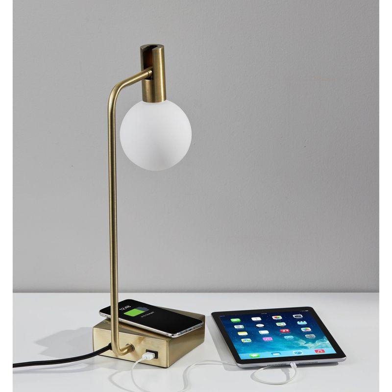 Windsor Charge Table Lamp Antique Brass (Includes LED Light Bulb) - Adesso: Mid-Century Modern, ETL Listed, USB Port