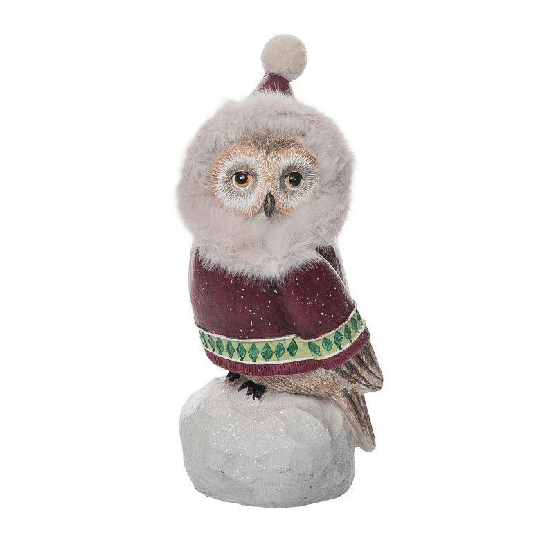 Multicolored Resin Winter Owl Figurine with Santa Hat