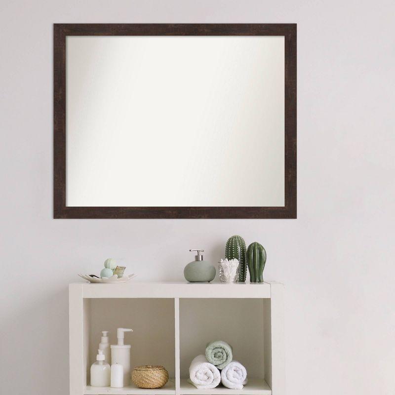 Amanti Art 31" x 25" Non-Beveled Fresco Wood Bathroom Wall Mirror Dark Walnut Brown : Modern Rectangle, Wall Mount