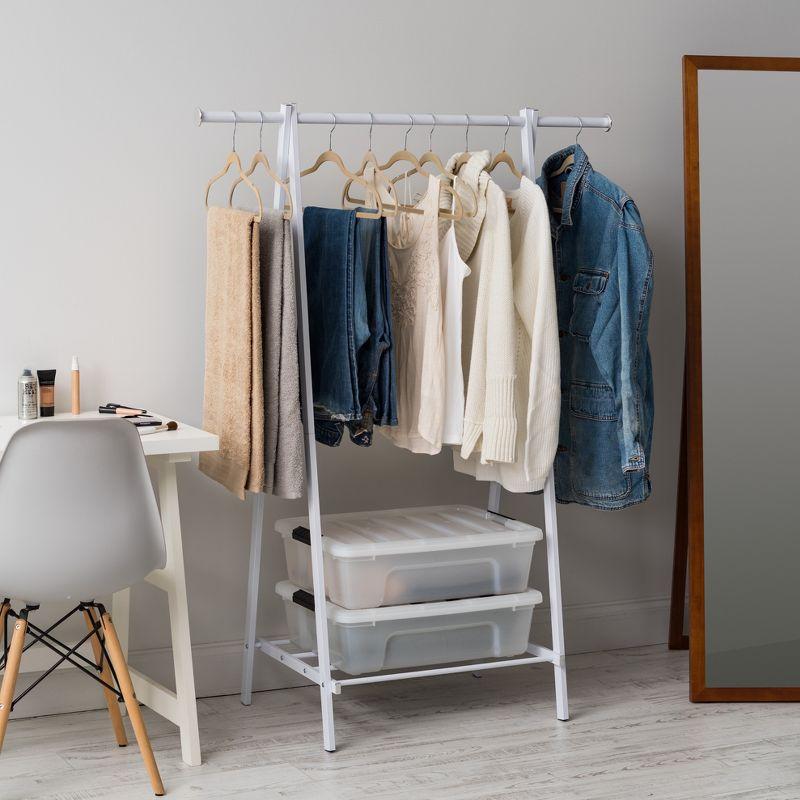 IRIS USA Clothes Rack for Hanging Clothes with Shelf, Freestanding Clothing Rack, White