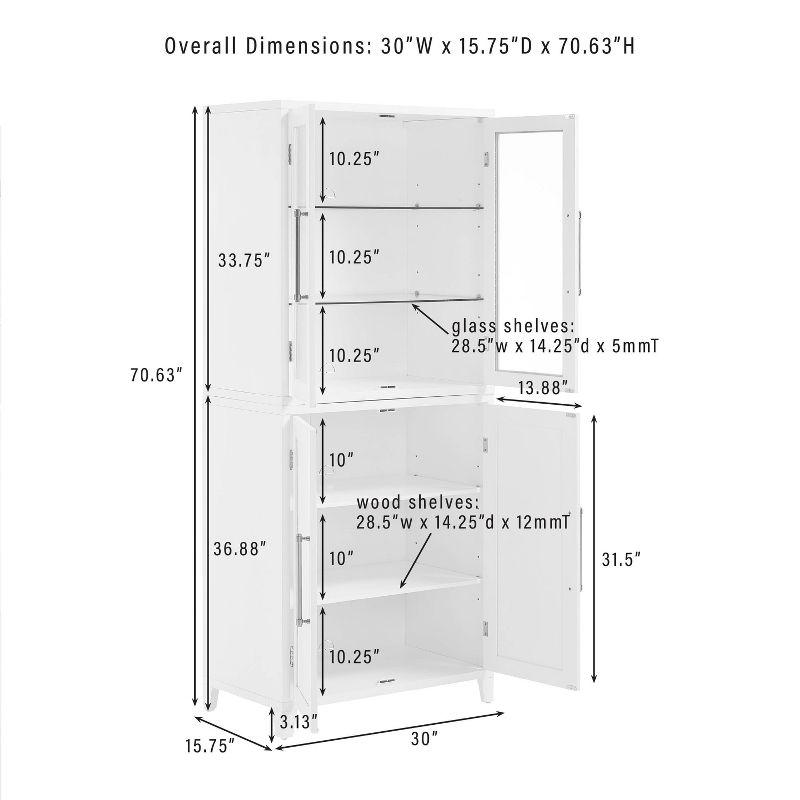 Crosley 70" Roarke Pantry Storage Cabinet with Glass Door Hutch White