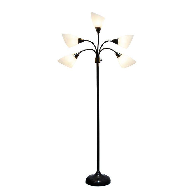 67" Black Adjustable Multi-Head Floor Lamp with White Shades