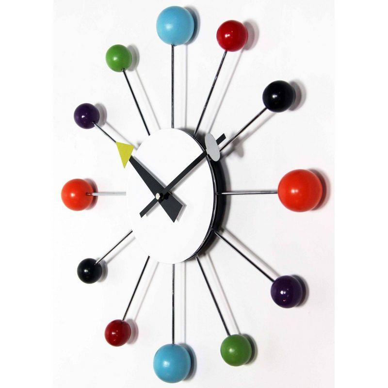 Orb Spoke Multicolor Metal Mid Century Modern Wall Clock