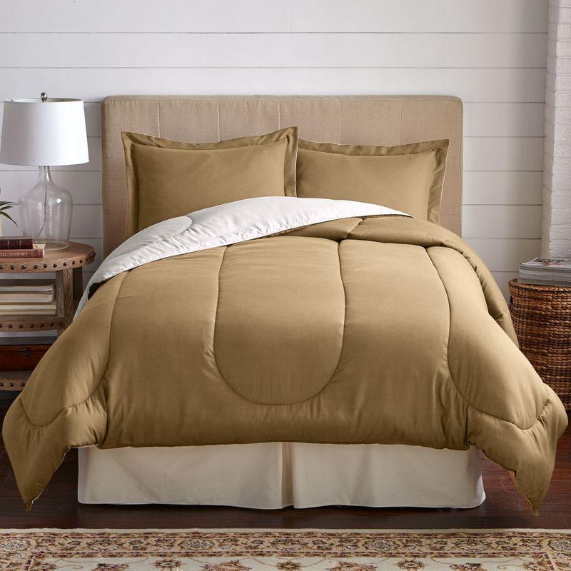 BrylaneHome BH Studio Reversible Comforter - Queen, Taupe Ivory