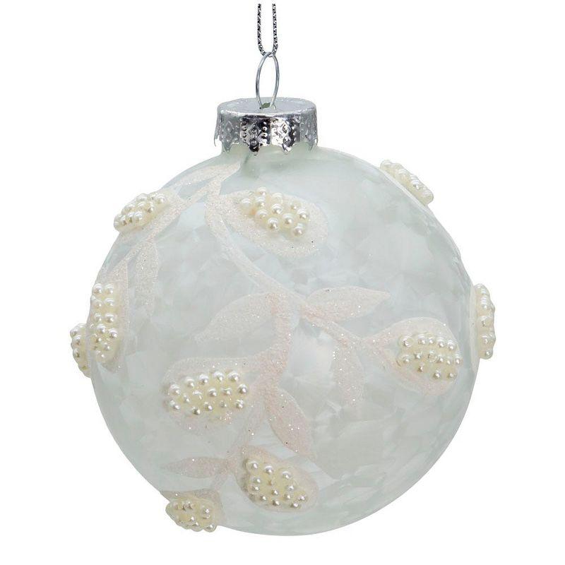 Kurt Adler 80mm Glass White Pearl 6-Piece Ball Ornament Set