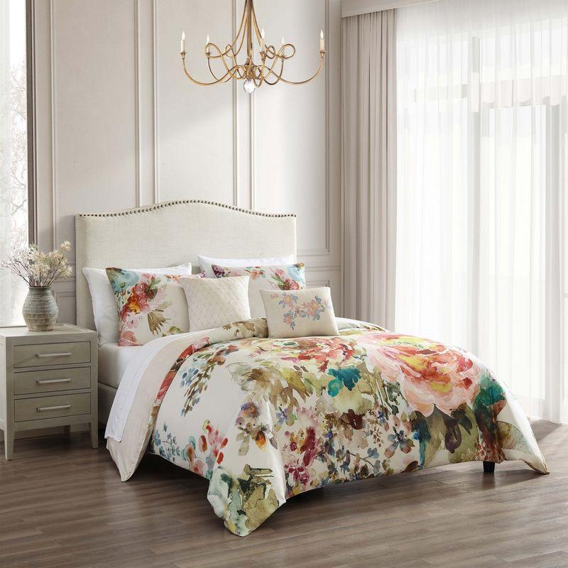 Bebejan Antique Flowers Ivory 100% Cotton 5-Piece Reversible Comforter Set