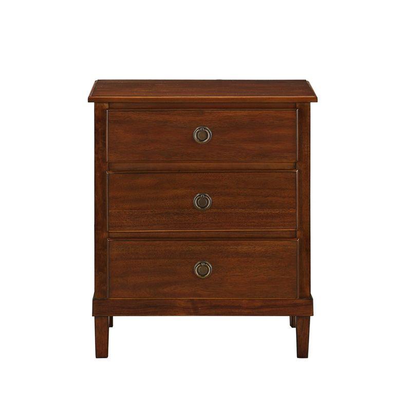 Comfort Pointe Cambridge Nightstand Brown: Elegant 3-Drawer Storage, Metal Hardware, No Assembly Required