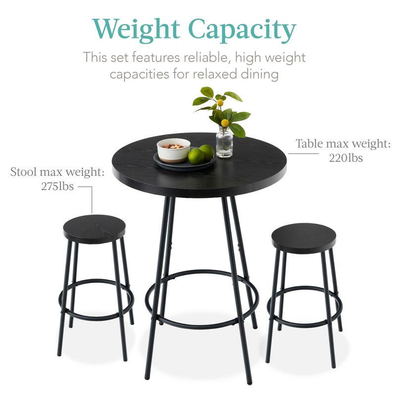 17 Stories Sevon 3-Piece Bistro Set, Modern Round Counter Height Dining Set w/ 2 Stools, Metal Frame