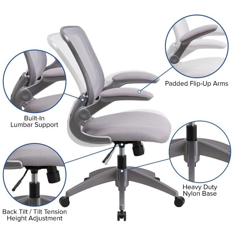Flash Furniture Mid-Back Gray Mesh Swivel Ergonomic Task Office Chair with Gray Frame and Flip-Up Arms