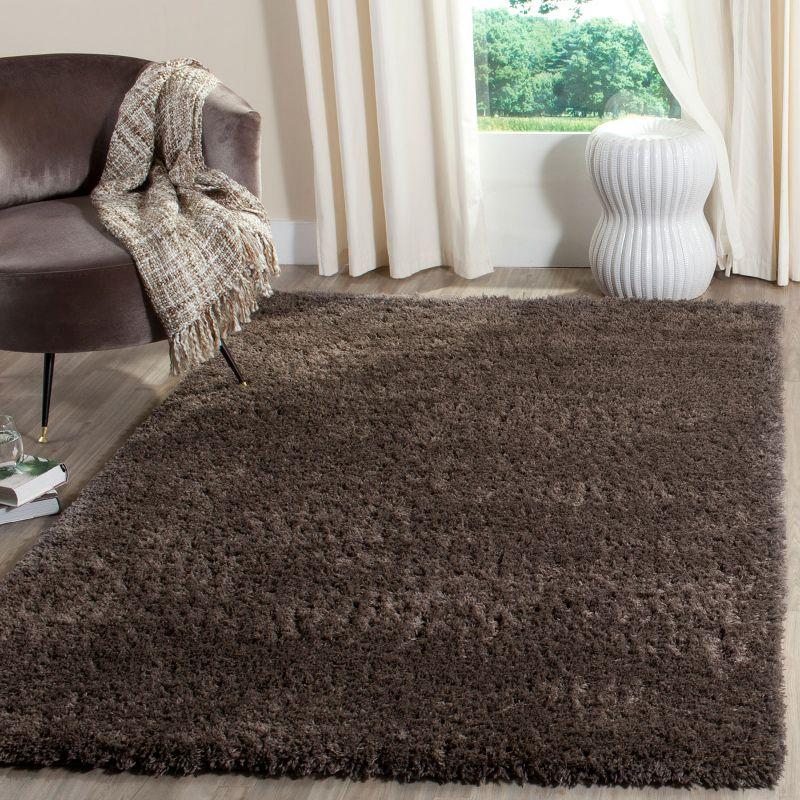 Dark Grey Hand-Knotted Shag Area Rug with Cotton and Synthetic Blend