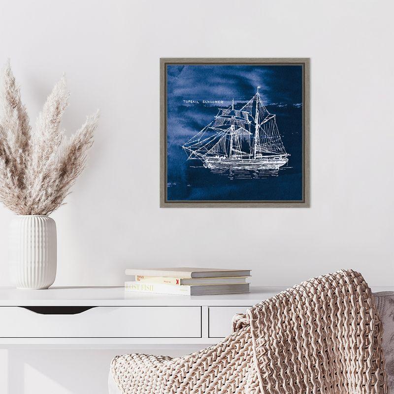 Amanti Art Sailing Ships V Indigo by Wild Apple Portfolio Canvas Wall Art Print Framed 16-in. x 16-in.