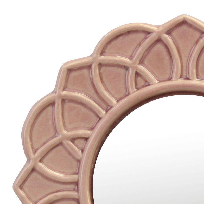 Stonebriar Collection 9" Round Floral Ceramic Wall Hanging Mirror Pink : Modern Decorative