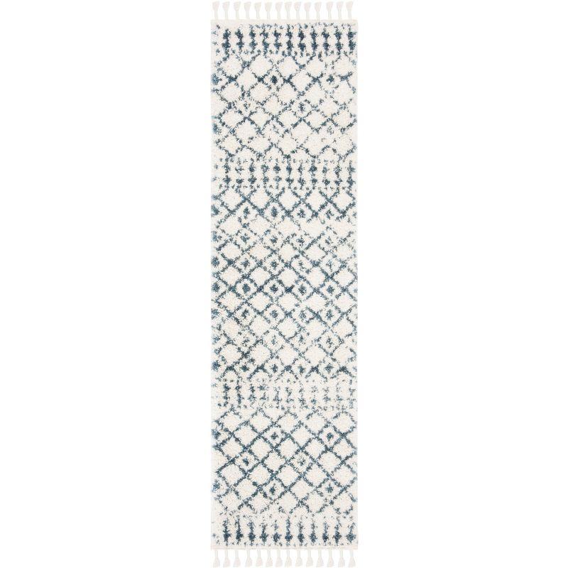 Berber Fringe Shag BFG519 Power Loomed Indoor Runner Rug - Cream/Blue - 2'2"x10' - Safavieh