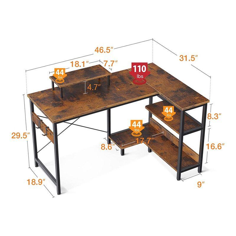 ODK 47 Inch Compact L Shaped Desk for Apartment, Living Room, Bedroom, or Office with Storage Shelves, Headphone Hook, and Monitor Stand