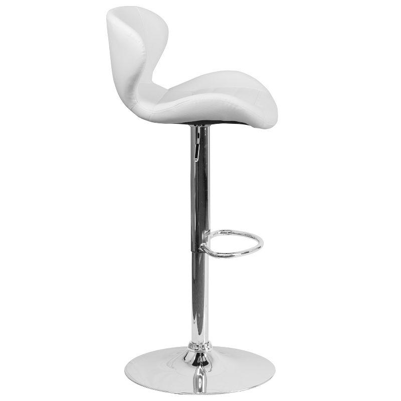 Flash Furniture Contemporary White Vinyl Adjustable Height Barstool with Curved Back and Chrome Base