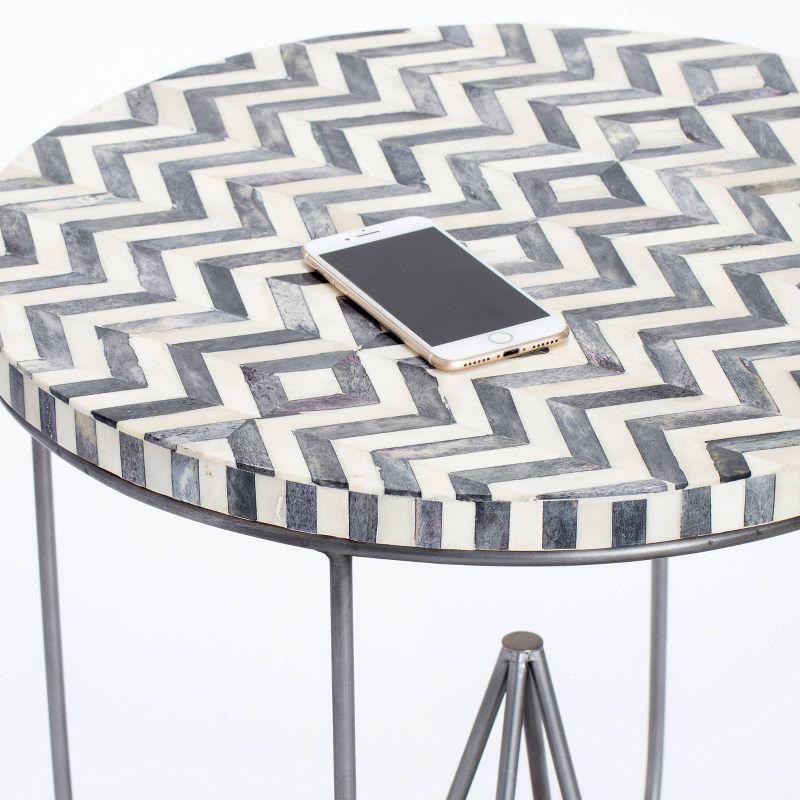 Zahra Round Side Table Black/White - Adore Decor: Bohemian Style, No Assembly, Metal Frame, MDF Top