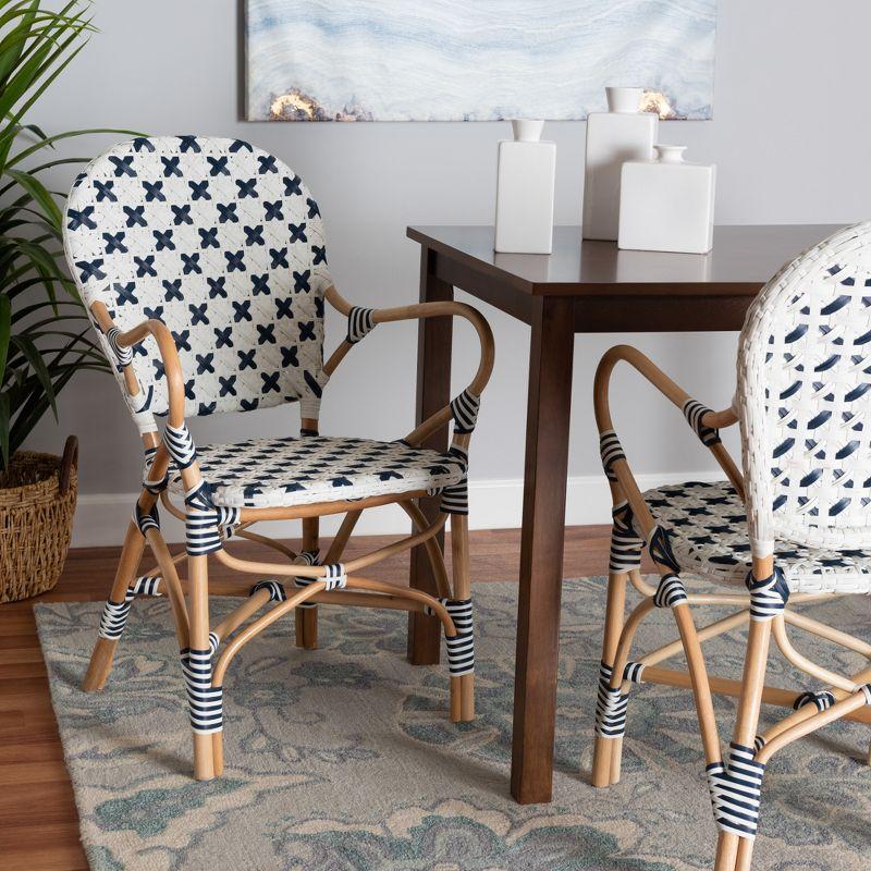 Bryson White and Blue Rattan Bistro Arm Chair