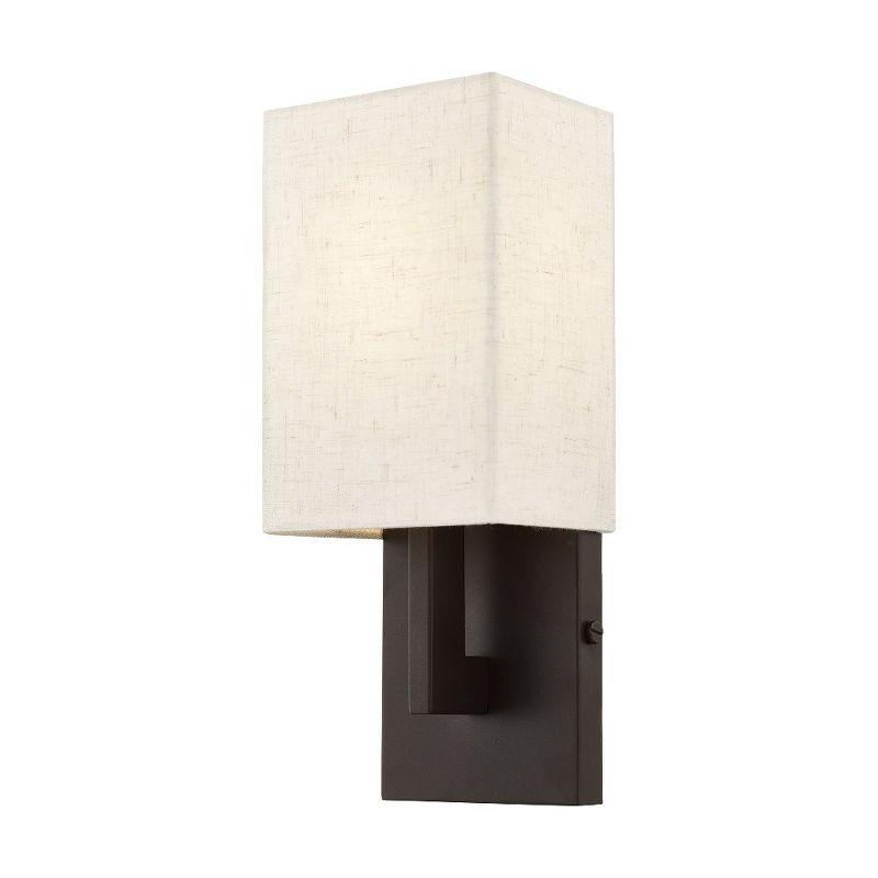 English Bronze Wall Sconce with Oatmeal Fabric Shade