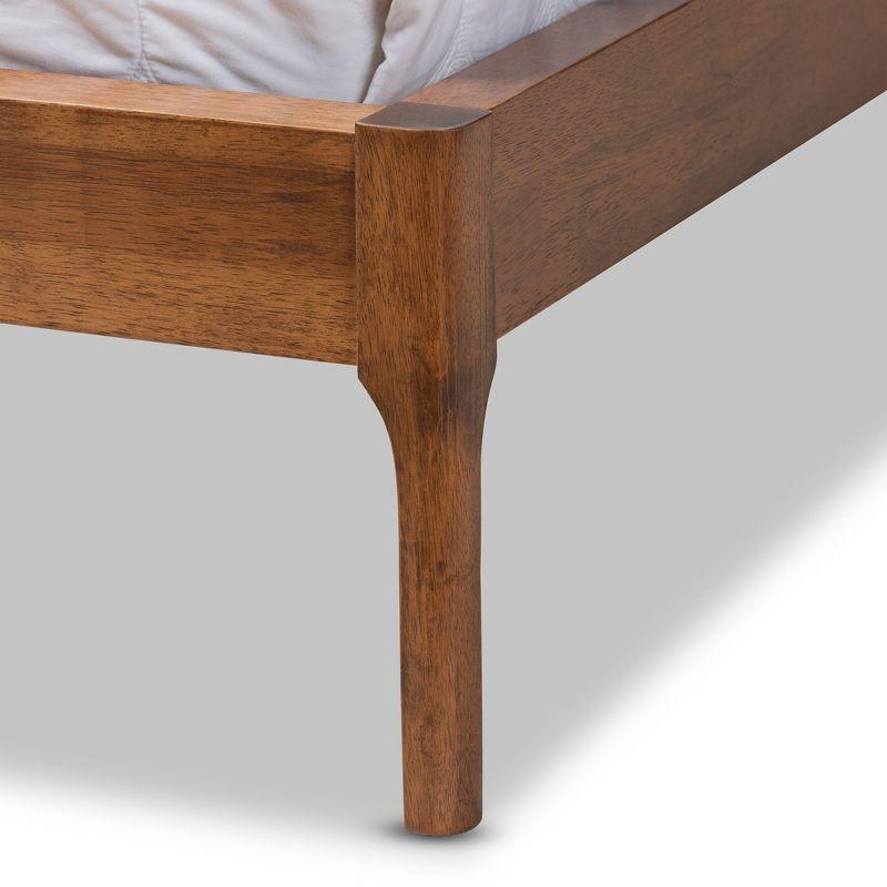 Mid-Century Modern Beige Oak Upholstered Full Platform Bed