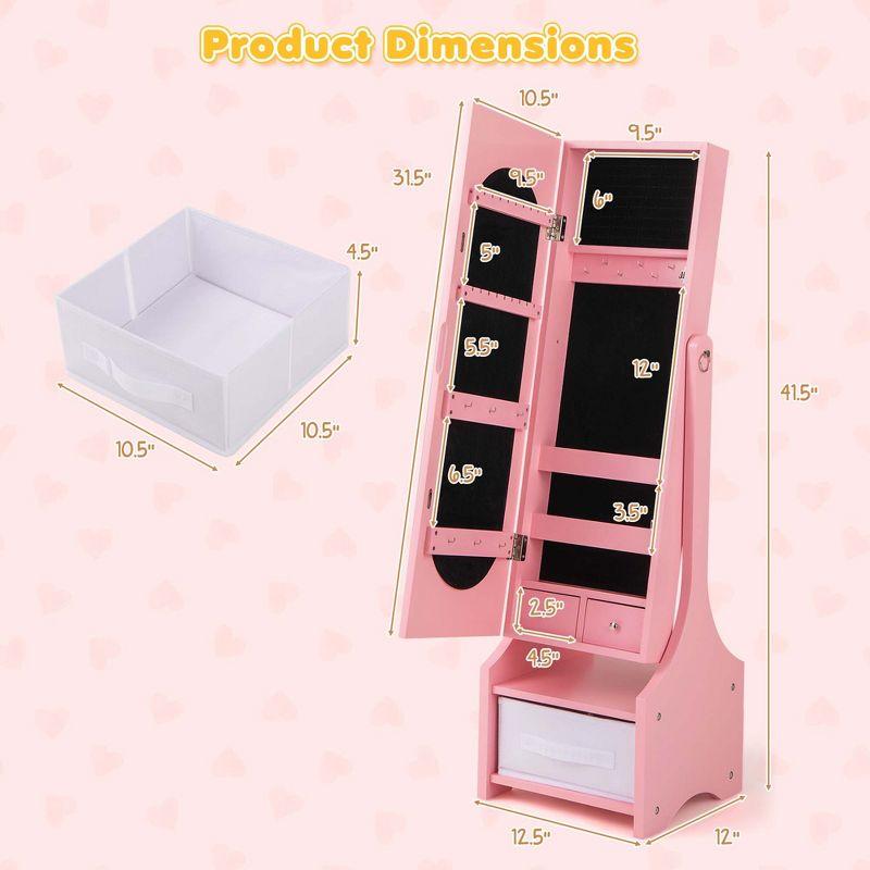 Infans Kids Vanity Table & Stool Princess Dressing Make Up Play Set for Girls Pink