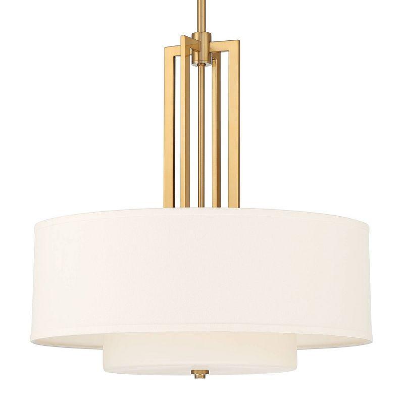 Possini Euro Design Sundry Warm Brass Pendant Chandelier 24" Wide Modern Double Drum Shades 4-Light Fixture for Dining Room House Foyer Kitchen Island