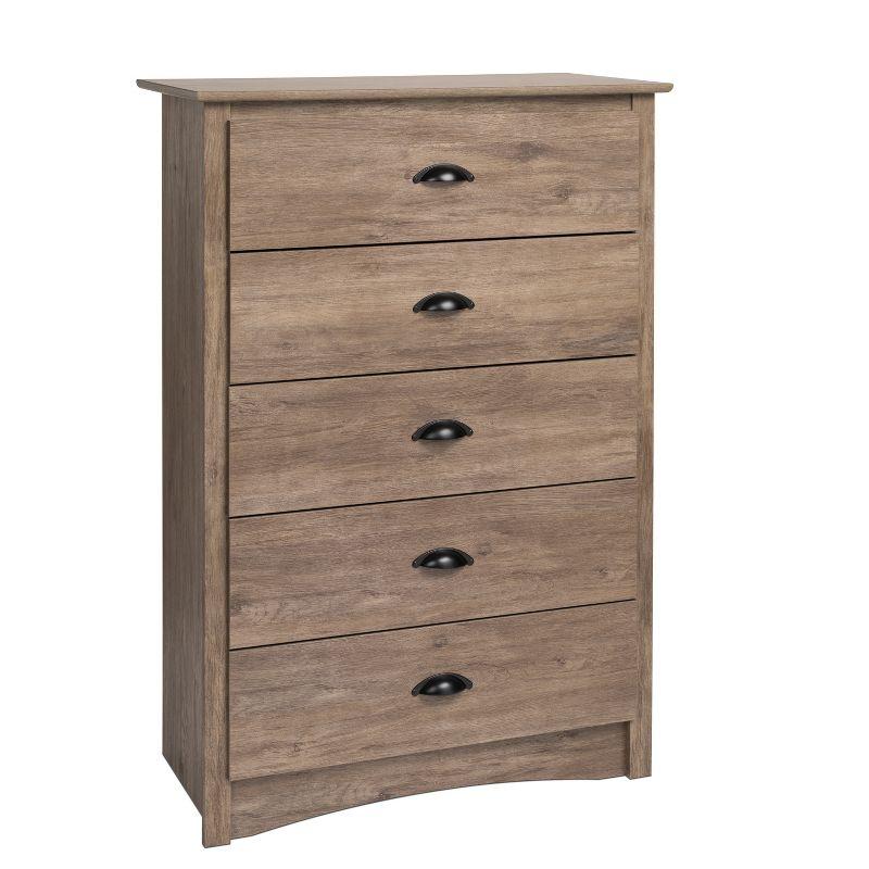 Coastal Drifted Gray 5-Drawer Compact Dresser with Vintage Touch