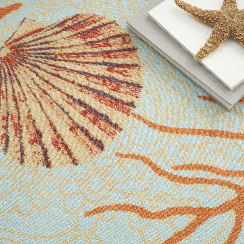 Light Blue Coastal Floral Synthetic Area Rug