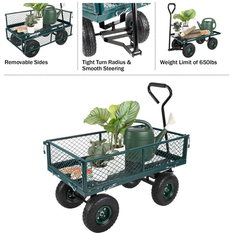 Pure Garden 650lb Capacity All Terrain Rolling Wagon Steel Garden Cart Green