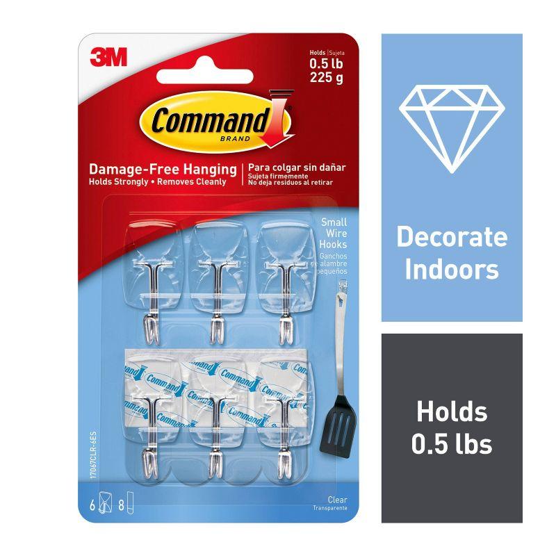 Command Clear Small Wire Hooks, Damage Free Hanging of Christmas Decorations, 6 Hooks