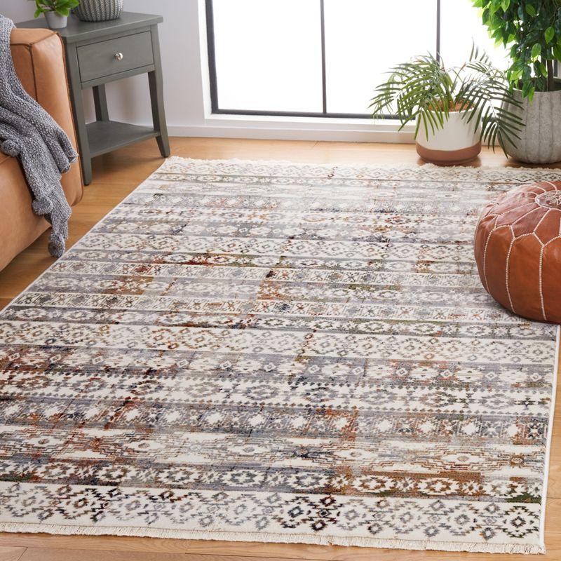 Ivory and Rust Hand-Knotted Rectangular Area Rug