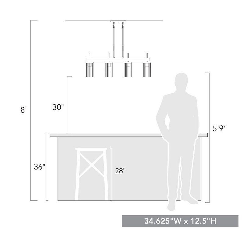 Golden Lighting Winslett 4-Light Linear Pendant in Matte Black with Ribbed Clear Glass