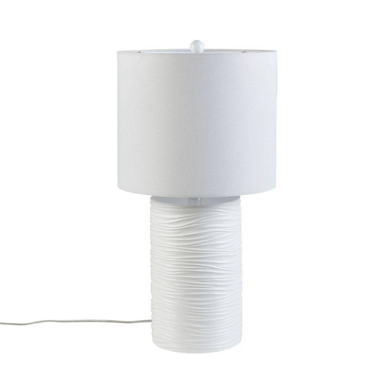 White Textured Resin Table Lamp with Drum Shade