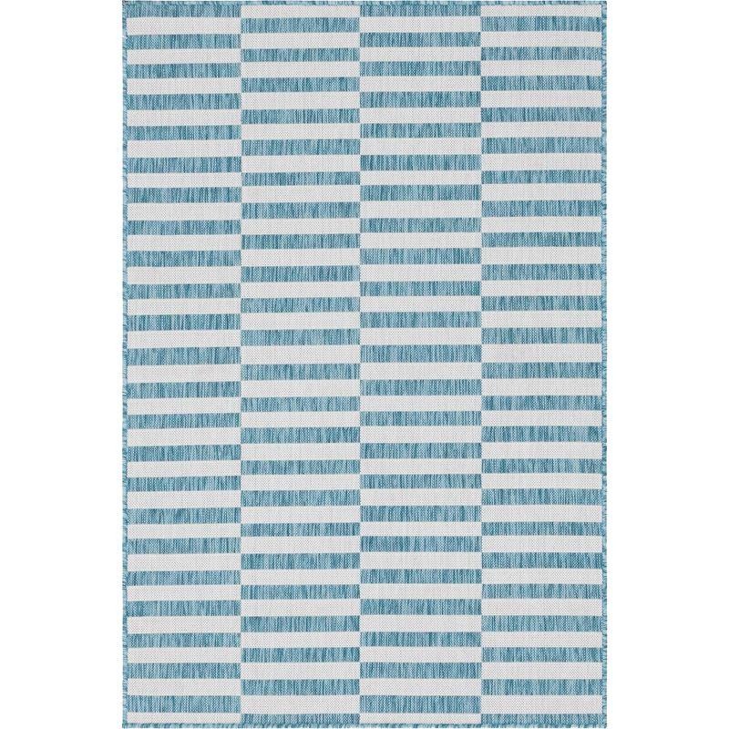 Unique Loom 4' 1 x 6' 1 Rectangle Indoor/Outdoor Striped Light Aqua Area Rug