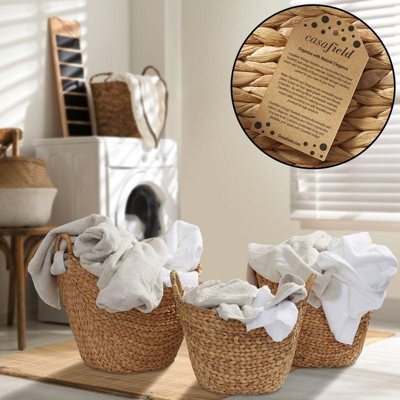 Natural Woven Water Hyacinth Oval Storage Baskets with Handles, Set of 3