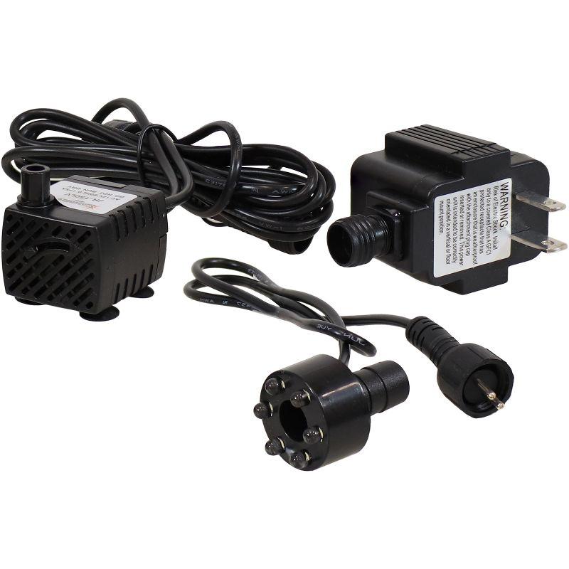 Sunnydaze Indoor/Outdoor Small Fountain or Aquarium Pump with LED Light Ring and Transformer - 40 GPH - 12 Volts