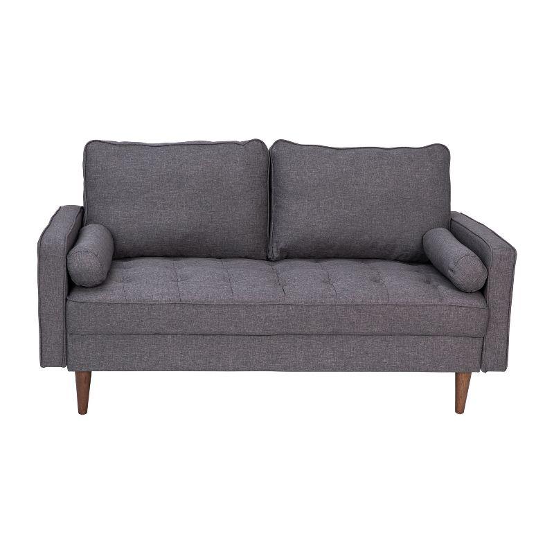 Flash Furniture Hudson Mid-Century Modern Loveseat Sofa with Tufted Faux Linen Upholstery & Solid Wood Legs in Dark Gray