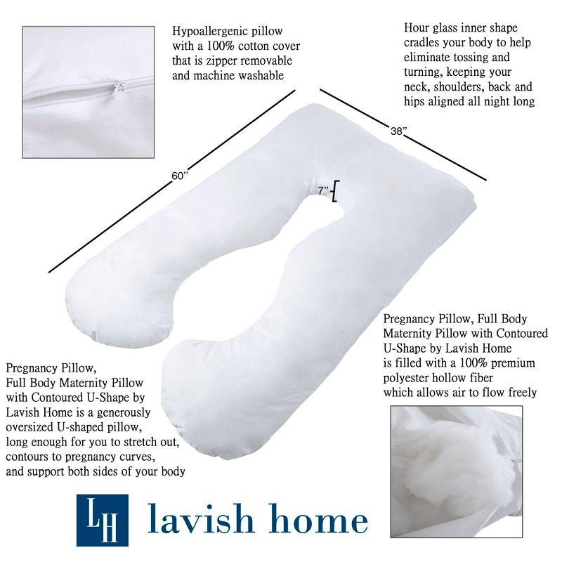 Hastings Home U-Shaped Full-Body Support Pregnancy Pillow with Zippered Cover - White, 60" x 38"