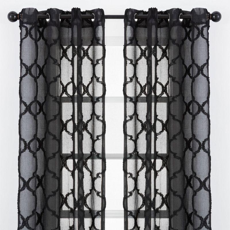 Black Sheer Moroccan Embroidered Grommet Window Panels