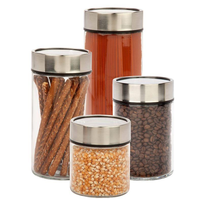 Clear Glass 4-Piece Canister Set with Stainless Steel Lids