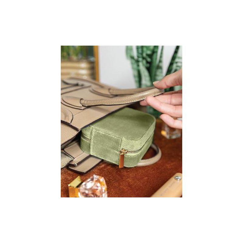 Benevolence LA Plush Velvet Square Travel Jewelry Box with Mirror- Mistletoe Green