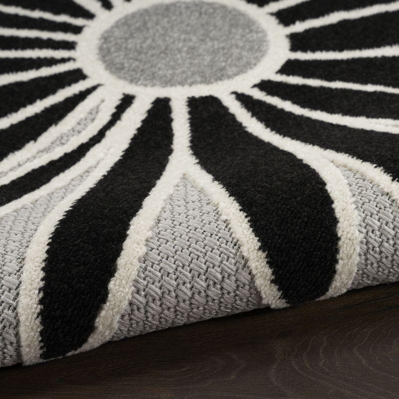 Nourison Aloha Daisy Flower Flatweave High-Low Indoor Outdoor Area Rug Black White 5'3" x 7'5"