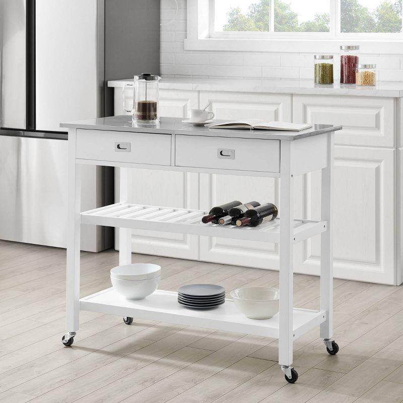 White Stainless Steel Top Kitchen Cart with Wine Rack