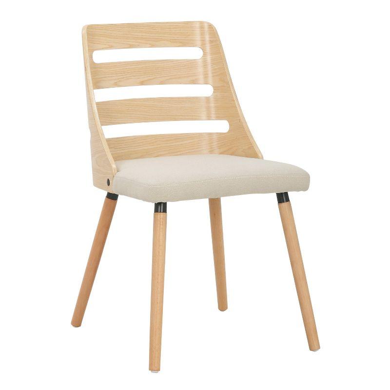 Cream Fabric and Natural Wood Upholstered Ladderback Side Chair