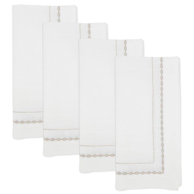 Gold Embroidered Chainlink White Polyester Napkin Set