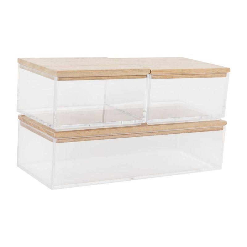 Thomas Martha Stewart Clear Plastic Storage Organizer Bin Set with Wooden Lids