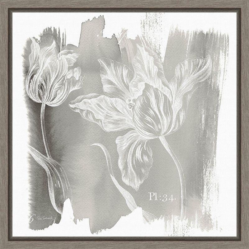 Gray Floral Canvas Print with Wooden Frame, 16 x 16 inches