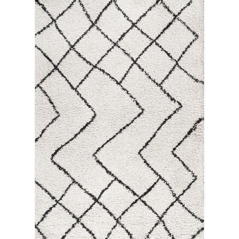 Vintage Moroccan Diamond Shag 8' x 10' Area Rug in Gray and Ivory