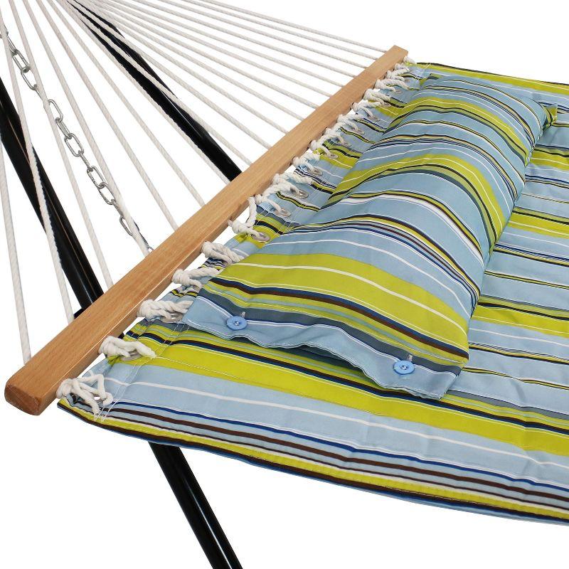 Sunnydaze Double Quilted Fabric Hammock with Universal Steel Stand - 450-Pound Capacity - Blue and Green