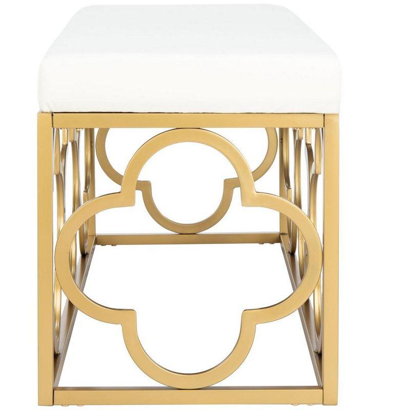 Elegant Gold and White Quatrefoil Storage Bench